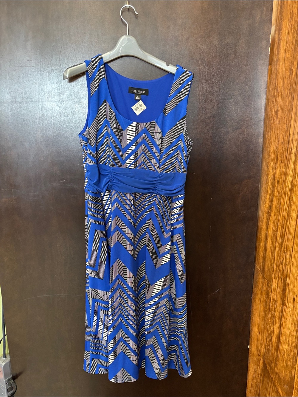 Perceptions Royal Blue and Black Geometric Midi Dress